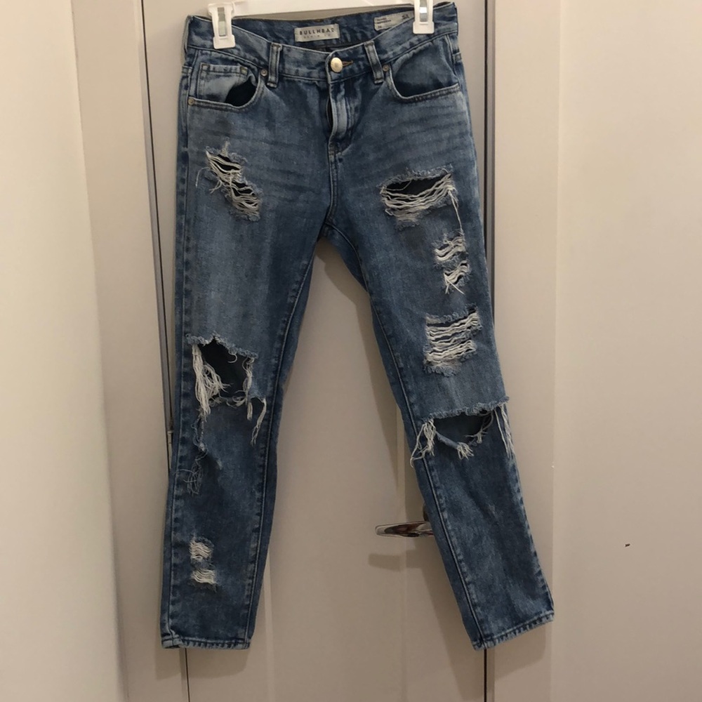 Skinny boyfriend distressed jeans